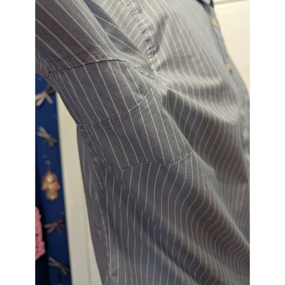 Duluth Trading Wrinklefighter Button-Down Shirt Women's 1X Blue White Pinstripe - Picture 7 of 16